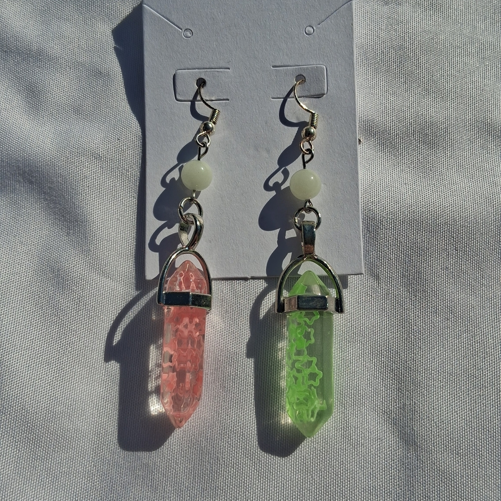 Handmade Pink and Green Crystal Earrings
